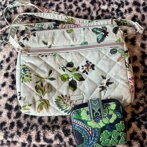 Vera Bradley Botanical Quilted Crossbody Bag - Cream and Green